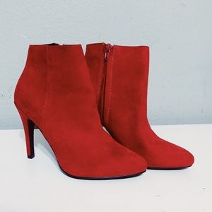 Red suede booties